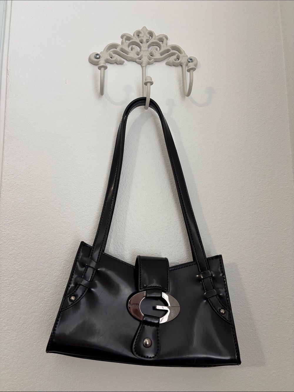 Guess Black Shoulder Bag with Silver-Tone Buckle